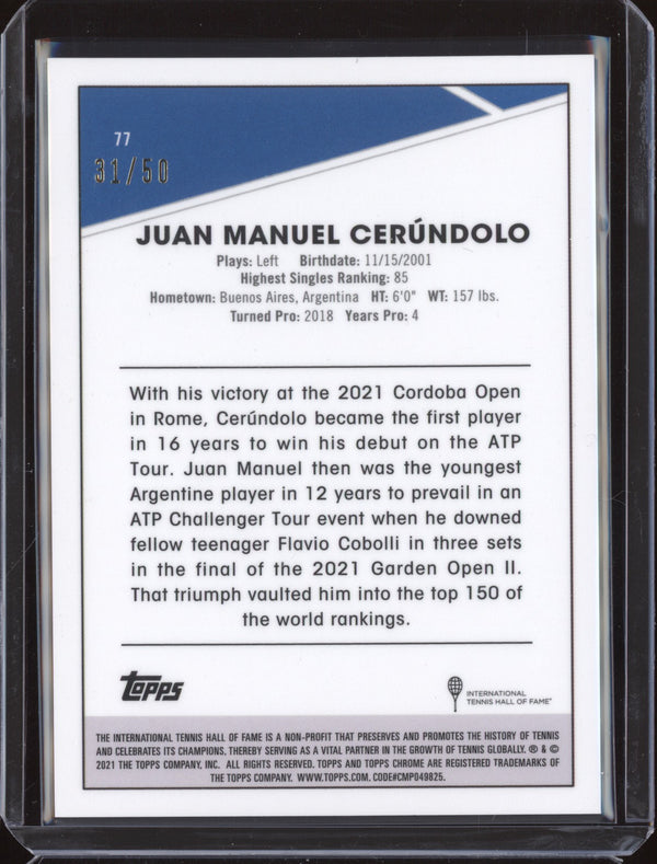 Juan Manuel Cerundolo 2021 Topps Chrome Tennis 77 Gold 31/50