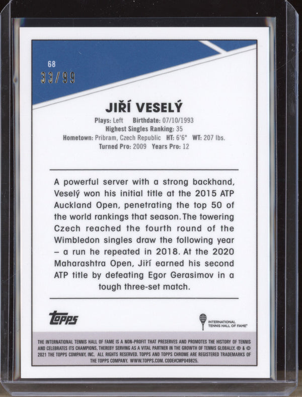 Jiri Vesely 2021 Topps Chrome Tennis 68 Blue RayWave 33/99