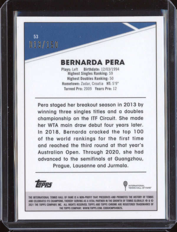 Bernarda Pera 2021 Topps Chrome Tennis 53 Aqua 13/150