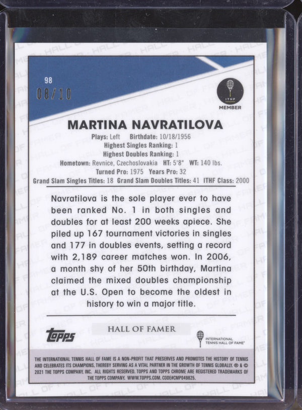 Martina Navratilova 2021 Topps Chrome Tennis 98 Rose Gold 8/10