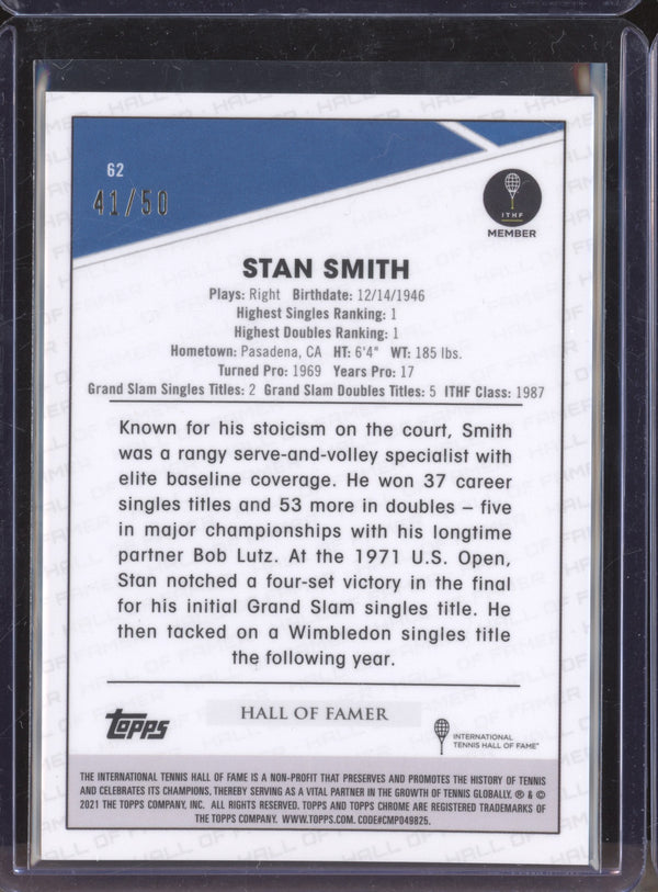 Stan Smith 2021 Topps Chrome Tennis 62 Gold 41/50