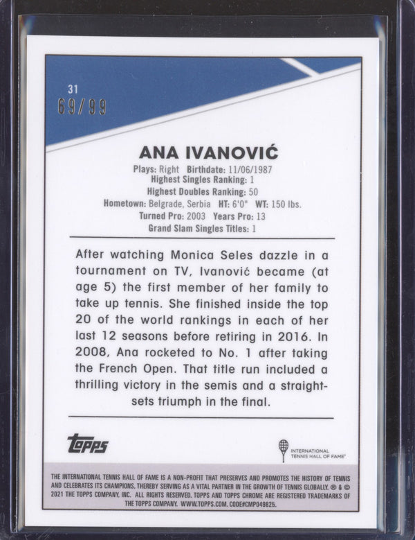 Ana Ivanovic 2021 Topps Chrome Tennis 31 Blue Ray Wave 69/99