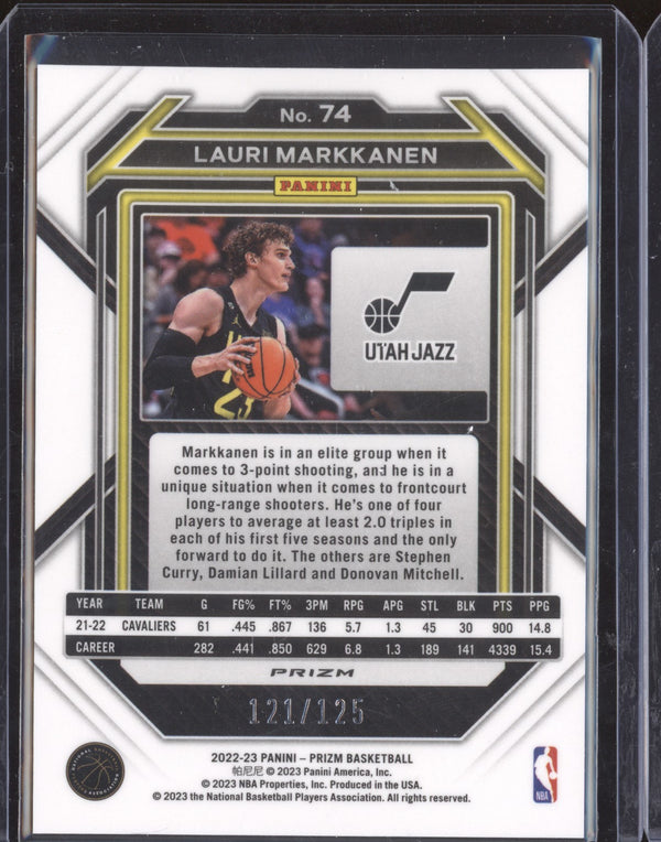 Lauri Markkanen 2022-23 Panini Prizm 74 Blue Cracked Ice 121/125