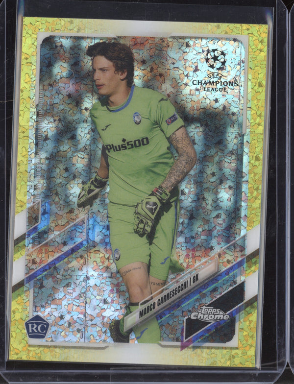 Marco Carnesecchi 2020 Topps Chrome UEFA Yellow Mini Diamond RC 159/299