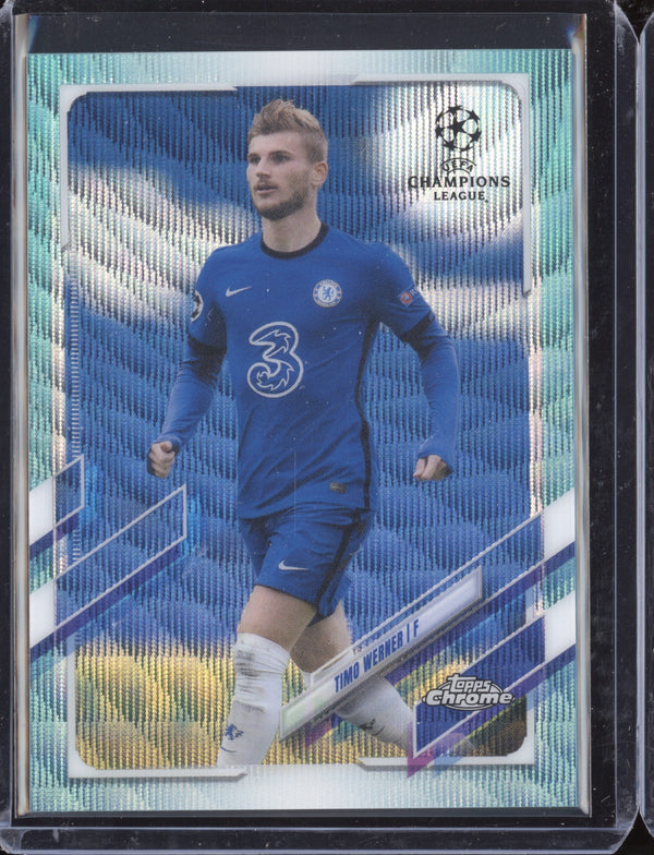 Timo Werner 2020-21 Topps Chrome UCL 25 Aqua Wave 109/199