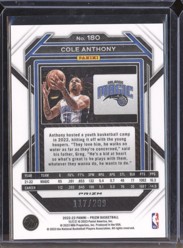 Cole Anthony 2022-23 Panini Prizm 180 Red 117/299