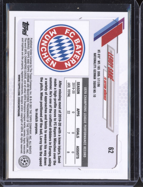 Leroy Sane 2020-21 Topps Chrome UCL 62 Purple Carbon Fiber