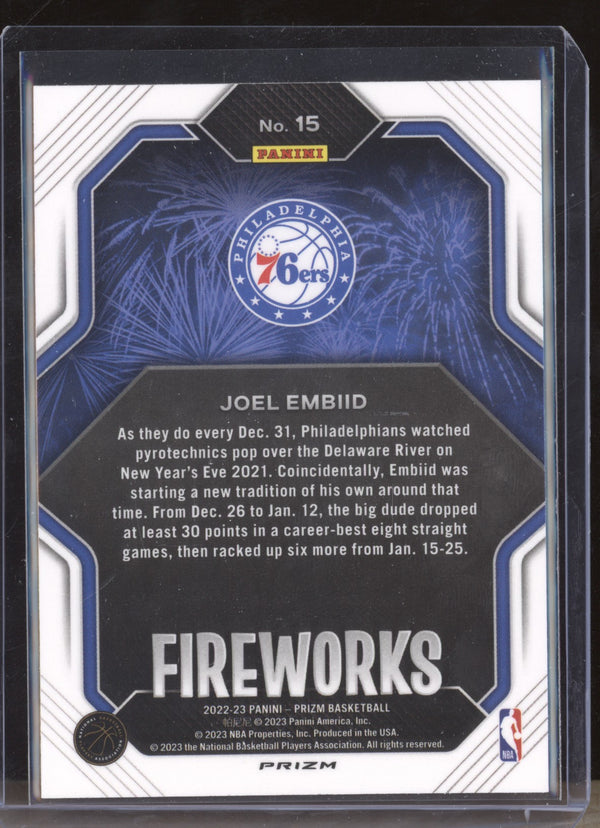 Joel Embiid 2022-23 Panini Prizm 15 Fireworks Silver