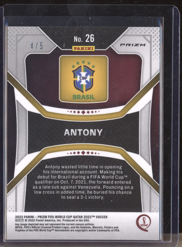 Antony 2022 Panini Prizm World Cup #26 Blue Shimmer 4/5