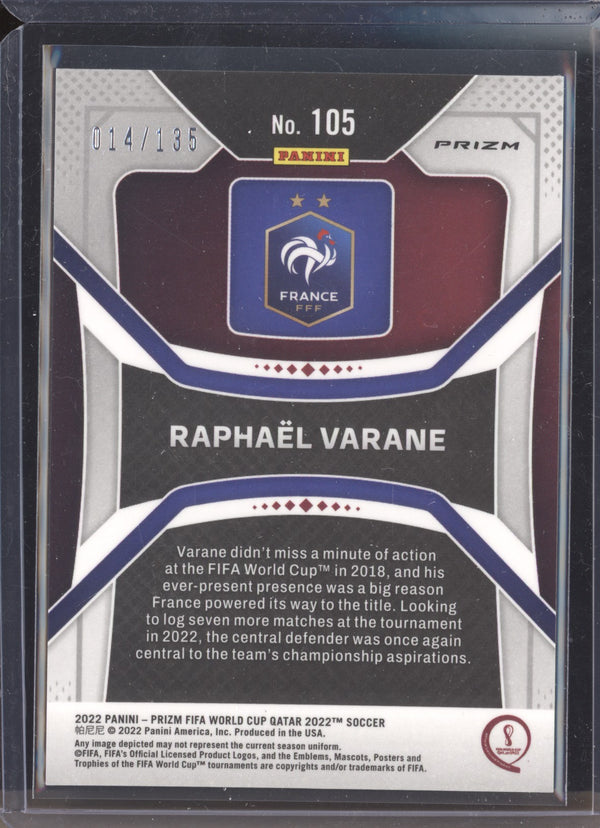 Raphael Varane 2022 Panini Prizm World Cup 105 Choice Blue 114/135