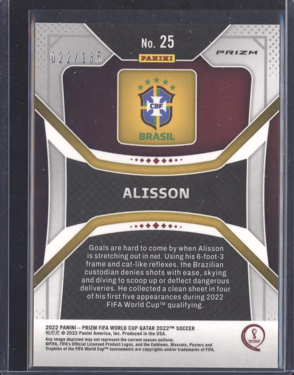 Alisson 2022 Panini Prizm World Cup 25 Choice Blue 22/135