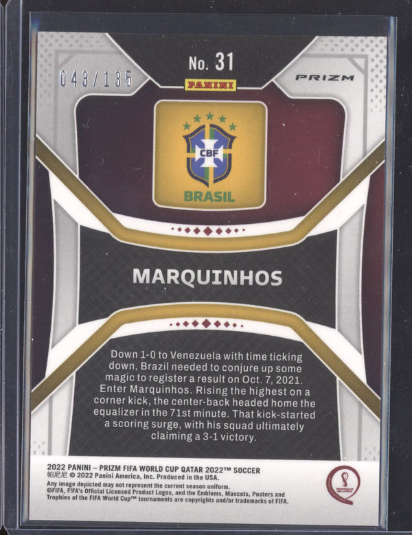 Marquinhos 2022 Panini Prizm World Cup 31 Choice Blue 43/135