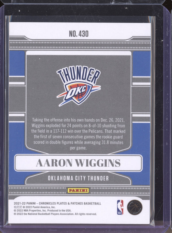 Aaron Wiggins 2021-22 Panini Chronicles 430 Plates and Patches Purple RC 34/49