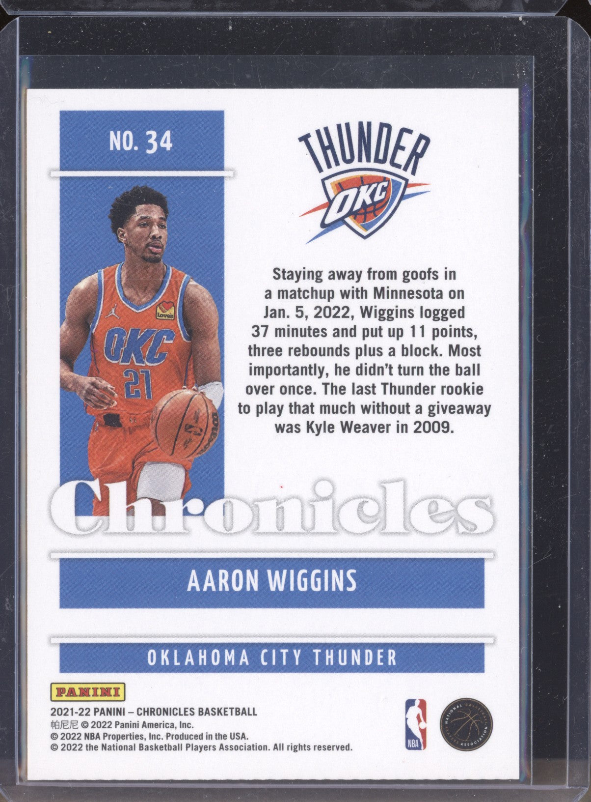 Aaron Wiggins 2021-22 Panini Chronicles 34 75th Anniversary RC 47/75