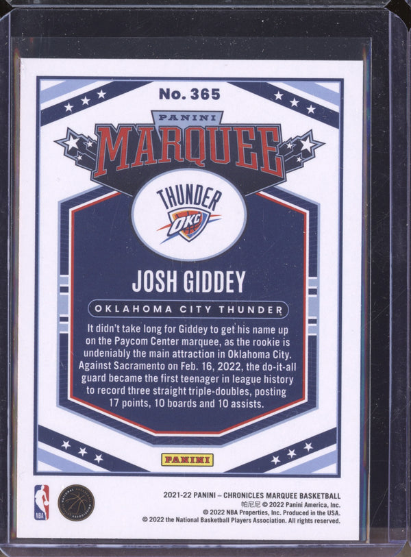 Josh Giddey 2021-22 Panini Chronicles 365 Marquee RC