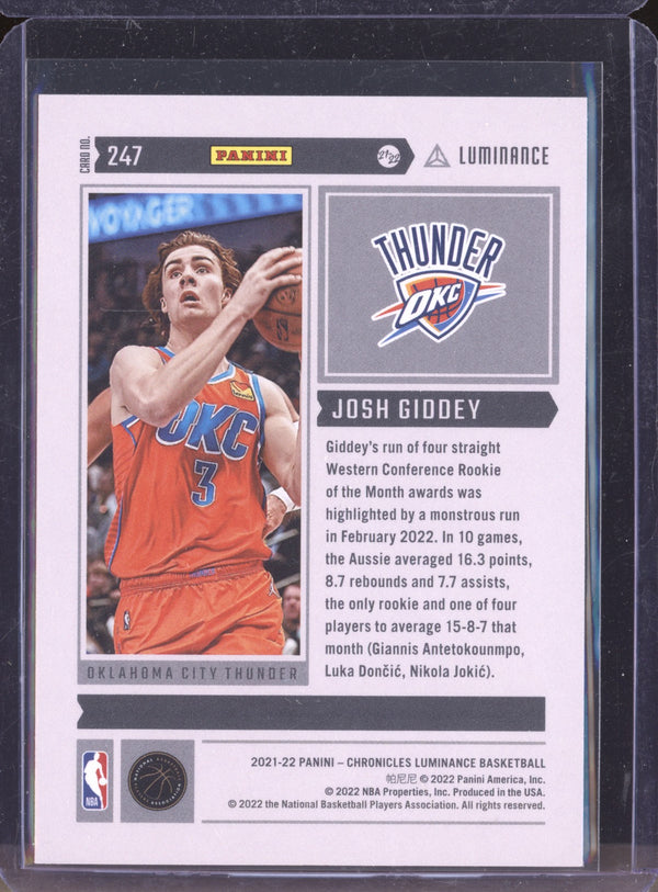 Josh Giddey 2021-22 Panini Chronicles 247 Luminance RC