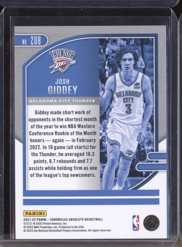 Josh Giddey 2021-22 Panini Chronicles 208 Absolute RC