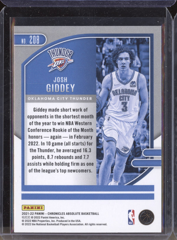 Josh Giddey 2021-22 Panini Chronicles 208 Absolute RC