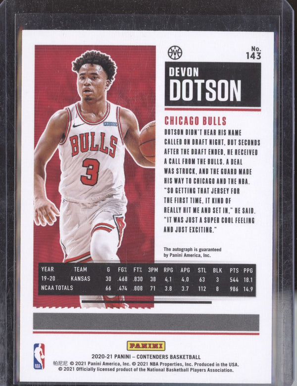 Devon Dotson 2020-21 Panini Contenders 143 Rookie Ticket Variation RC