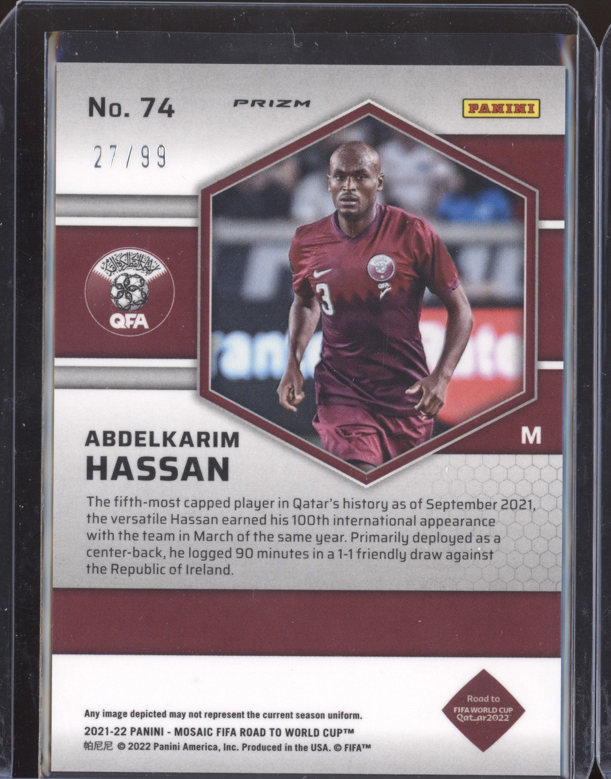 Abdelkarim Hassan 2022 Panini Mosaic RTWC 74 Blue RC 27/99