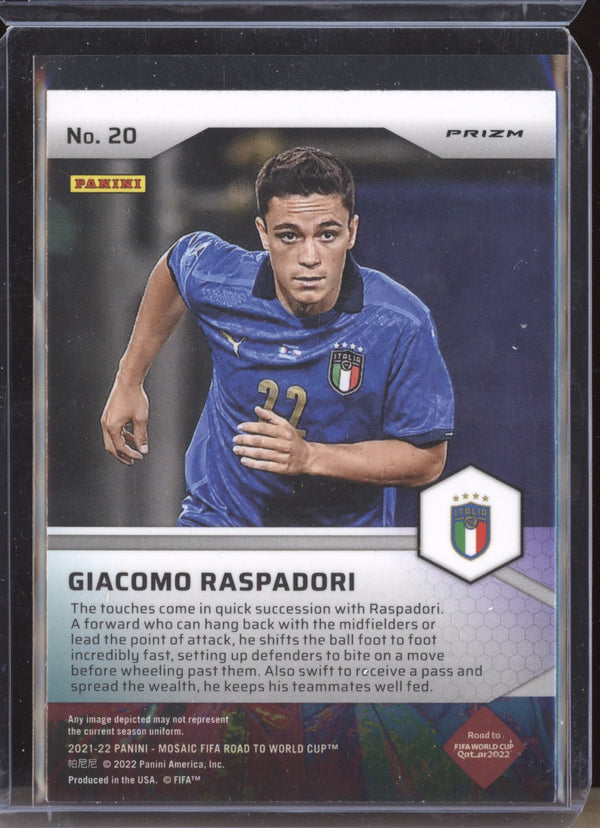 Giacomo Raspadori 2022 Panini Mosaic RTWC 20 Pitch Masters Mosaic RC