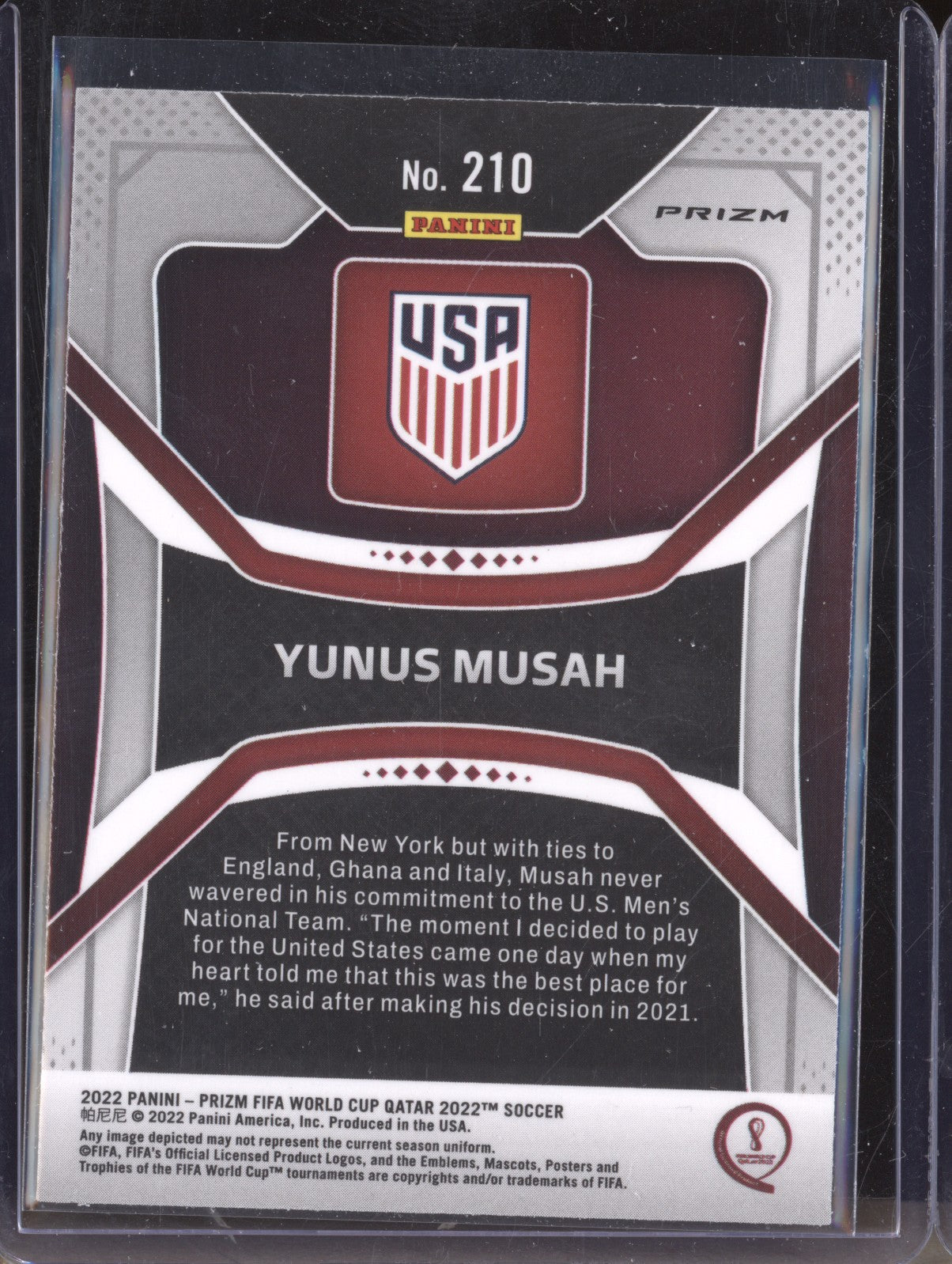 Yunus Musah 2022 Panini Prizm World Cup  210 Silver