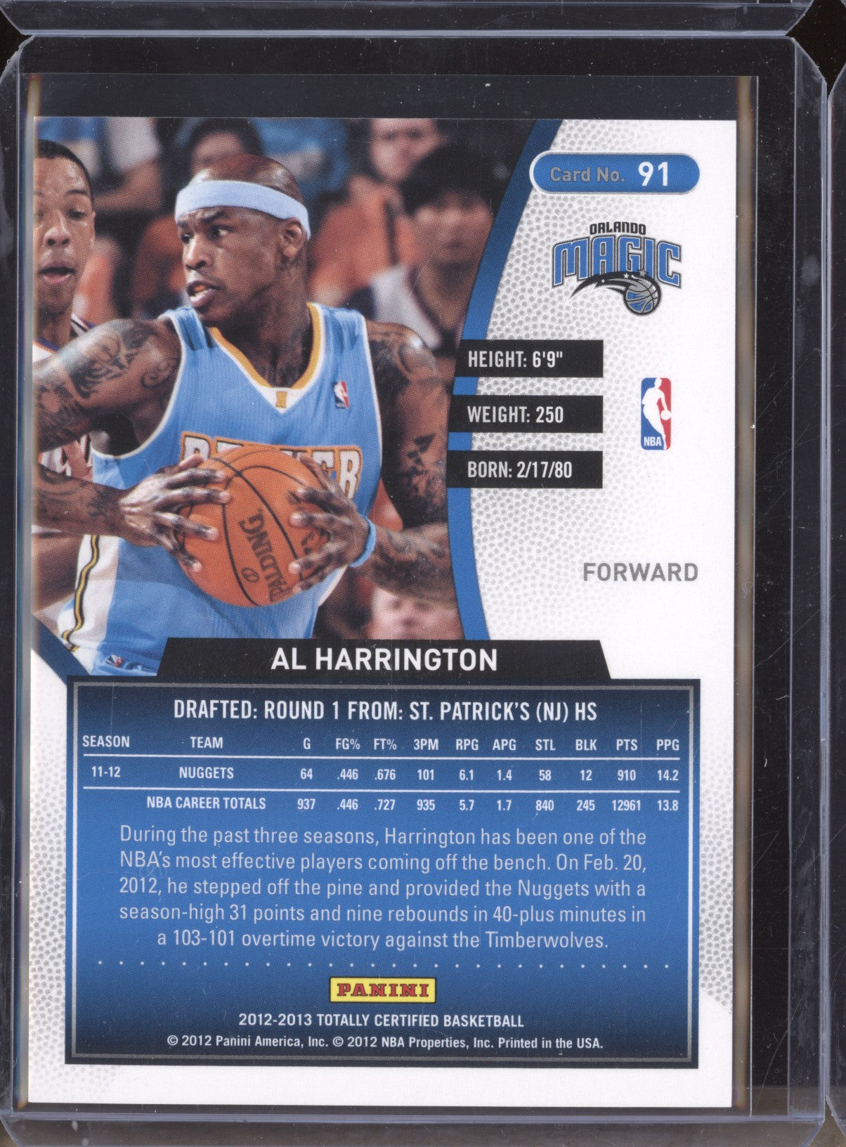 Al Harrington 2012-13 Panini Totally Certified  91 Totally Blue 10/299